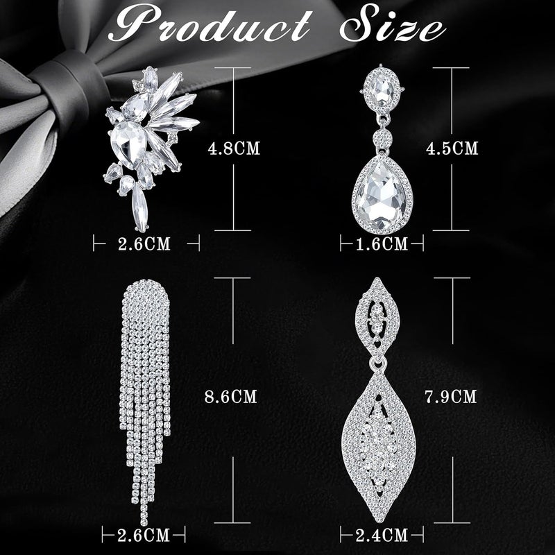 Sanfenly Clip On Earrings Women Dangle, Large Long Dangling Non Pierced Earrings Elegant Formal Big Bling Rhinestone Crystal Simulated Diamond Clip Earrings for Women Non Pierced Ears - Image 5